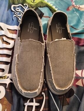 Blue Fin Men's size 13 baja canvas beach loafers flats casual tan shoes slip on